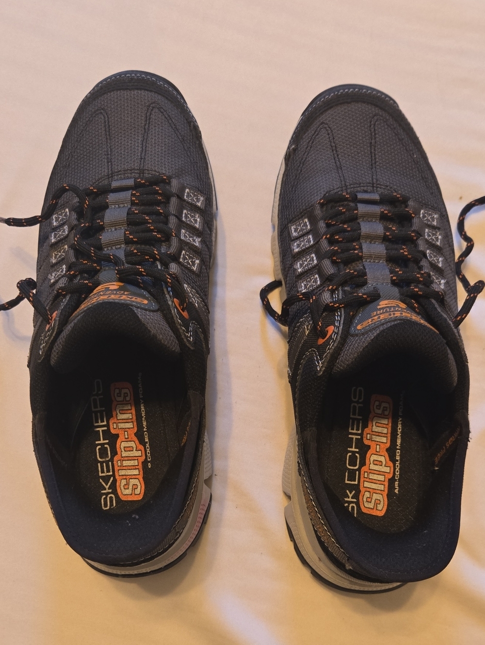 Skechers Men's Gray and Orange Slip-In Athletic Sneakers, 9.5